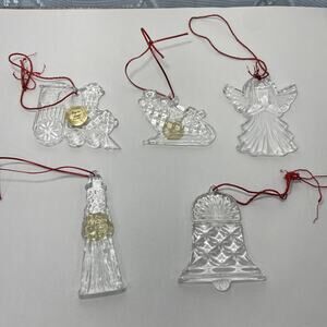 Princess House Lead Crystal Ornaments Bell Train Sled Angel Santa Set of 5
